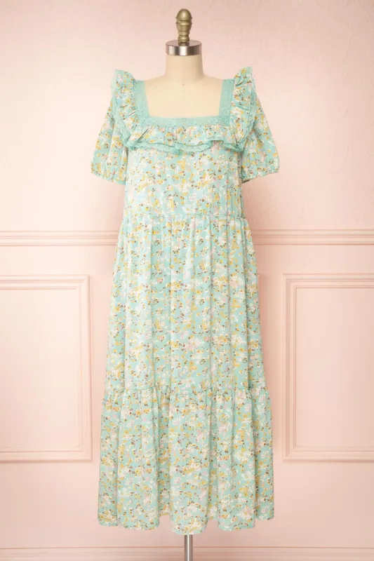 Oydis Mint | Floral Midi Dress w/ Square Neckline sold by Boutique 1861
