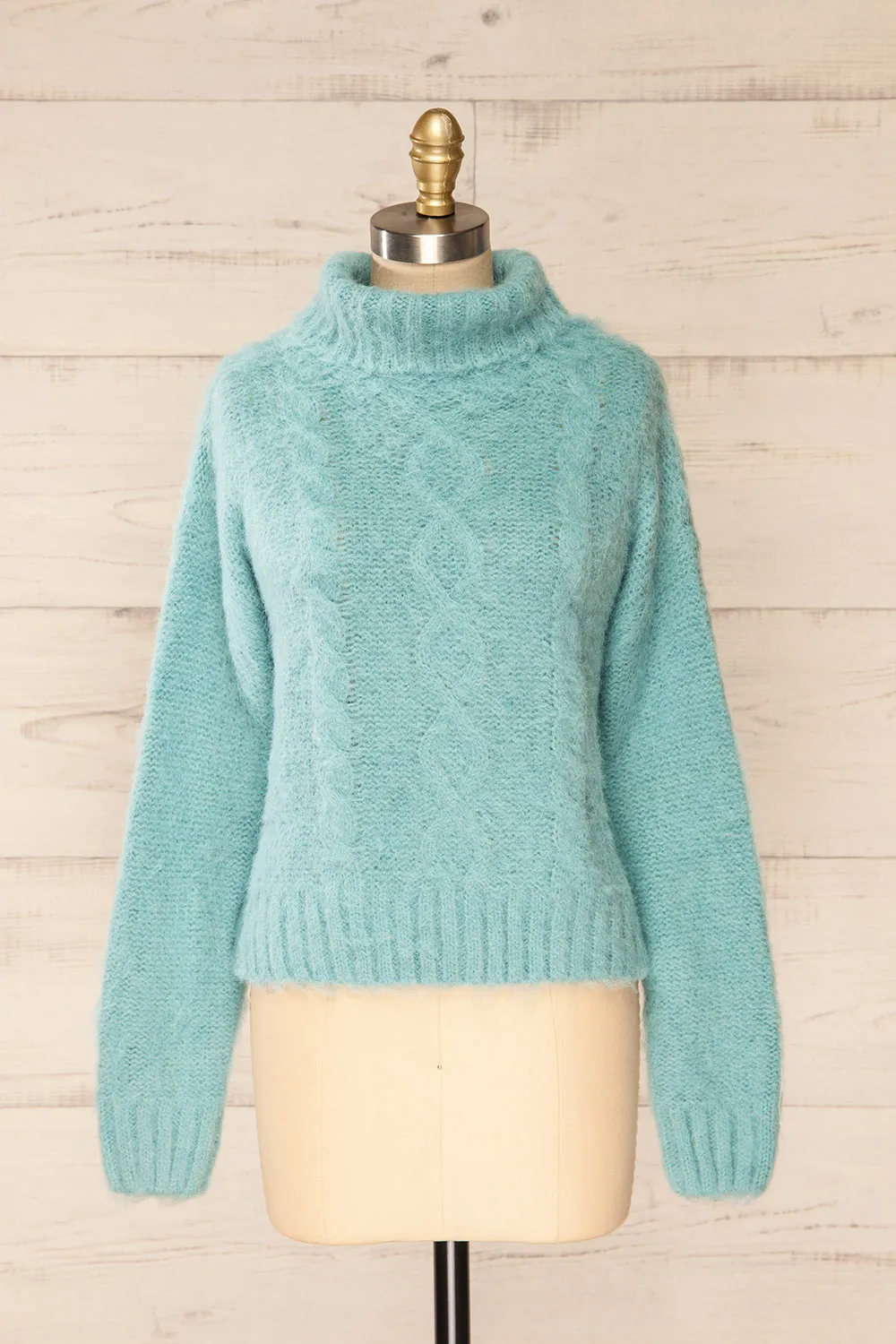 Seattle Teal | Fuzzy Knit Turtleneck Sweater sold by Boutique 1861
