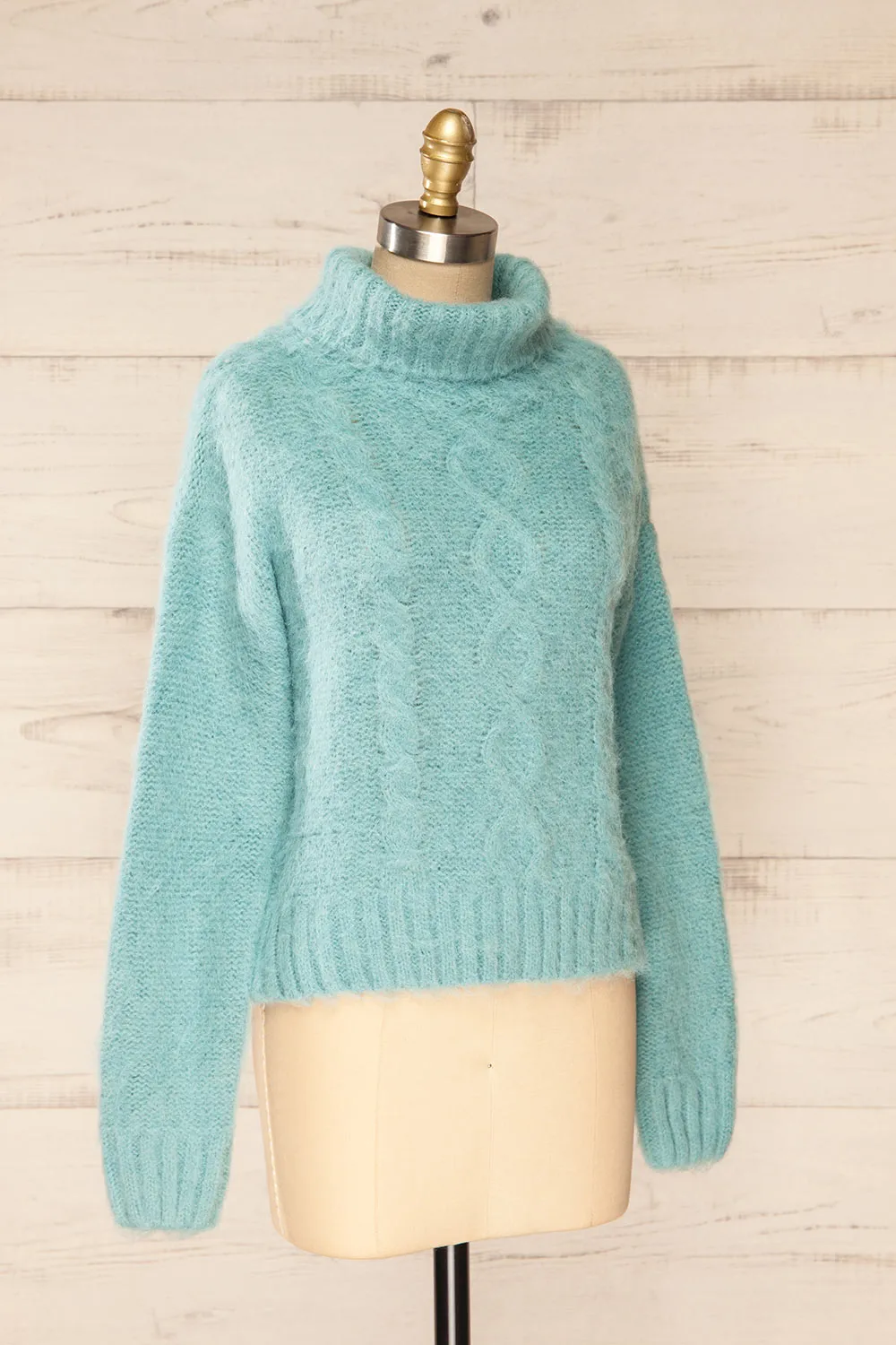 Seattle Teal | Fuzzy Knit Turtleneck Sweater sold by Boutique 1861 product image thumbnail 4