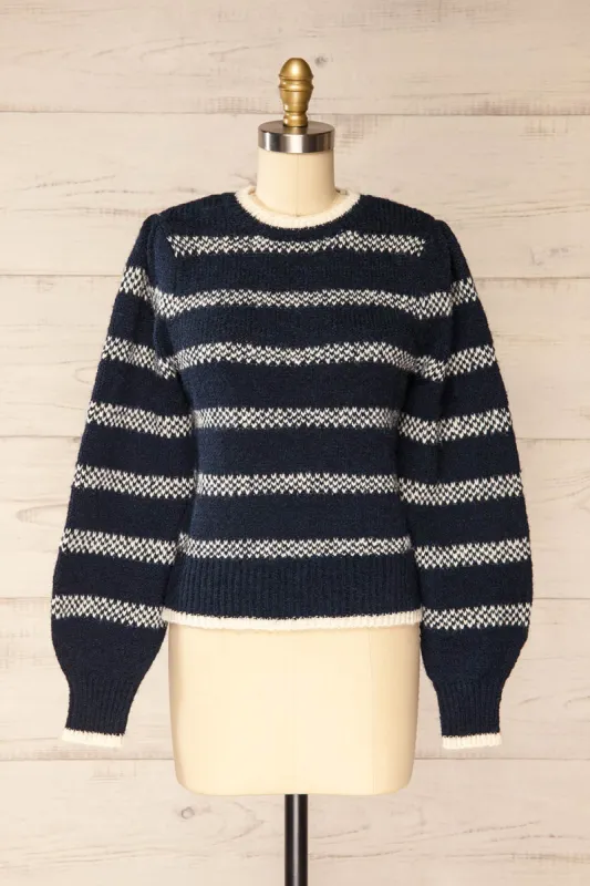 Dudley Navy | Knit Striped Sweater sold by Boutique 1861