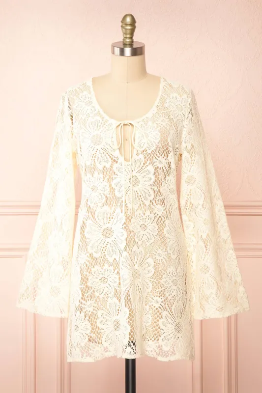 Bara | Short Ivory Floral Crochet Dress sold by Boutique 1861