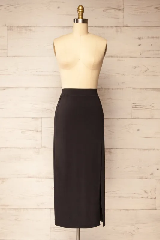 Barick | Black Midi Skirt w/ Elastic Waistband sold by Boutique 1861