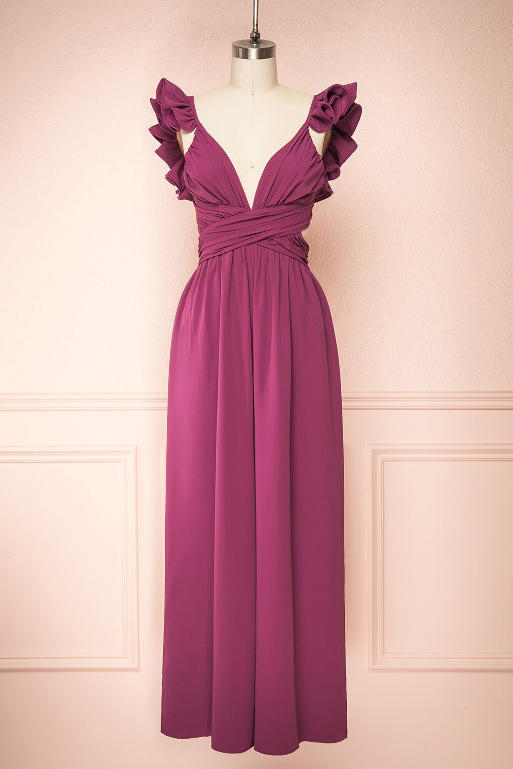 Saffira | Dark Purple Jumpsuit w/ Ruffled Straps sold by Boutique 1861