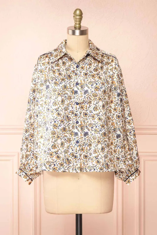 Firola | Floral Satin Button-Up Shirt sold by Boutique 1861