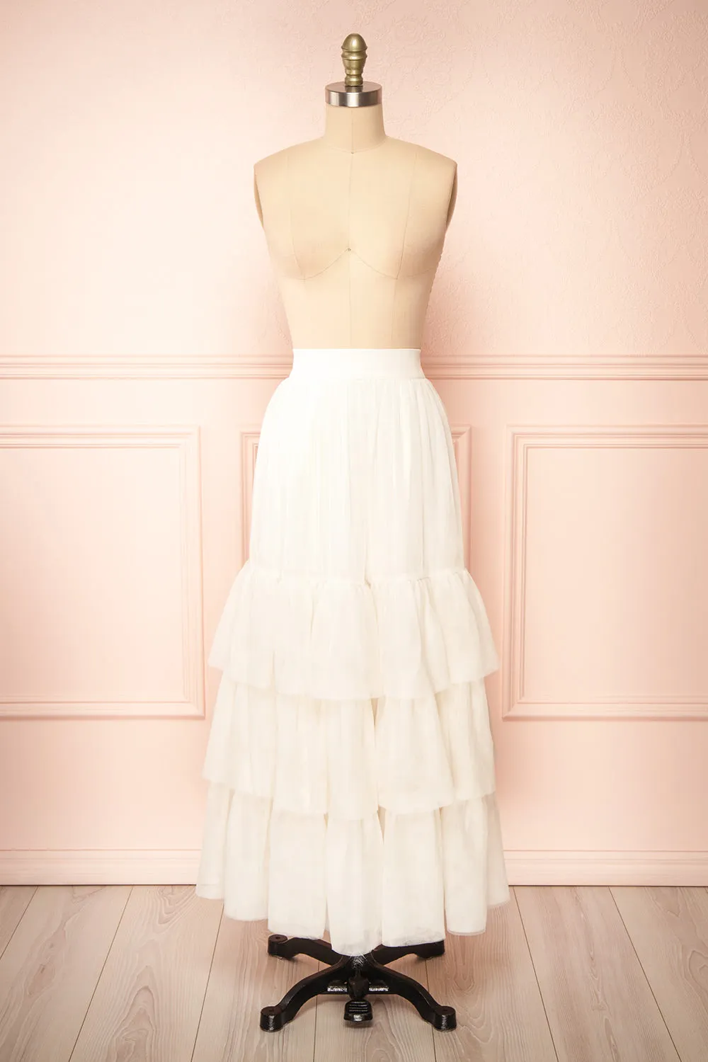 Ariette | Ivory High-Waisted Tiered Tulle Skirt sold by Boutique 1861