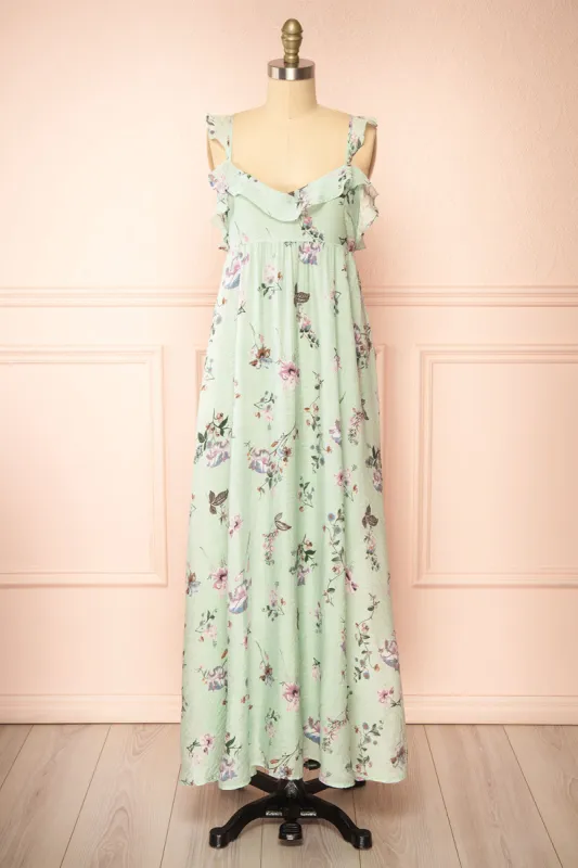 Queenie Green | Floral Maxi Dress w/ Ruffled Straps sold by Boutique 1861