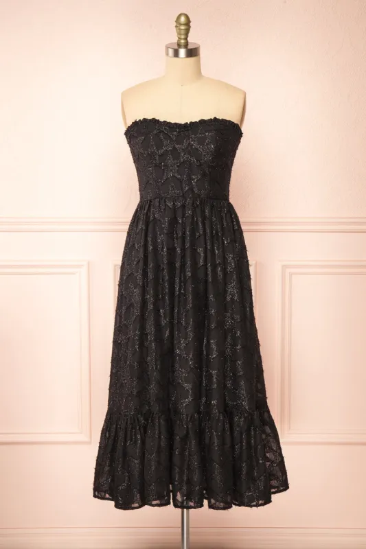Elspeth | Star Pattern Black Strapless Midi Dress sold by Boutique 1861