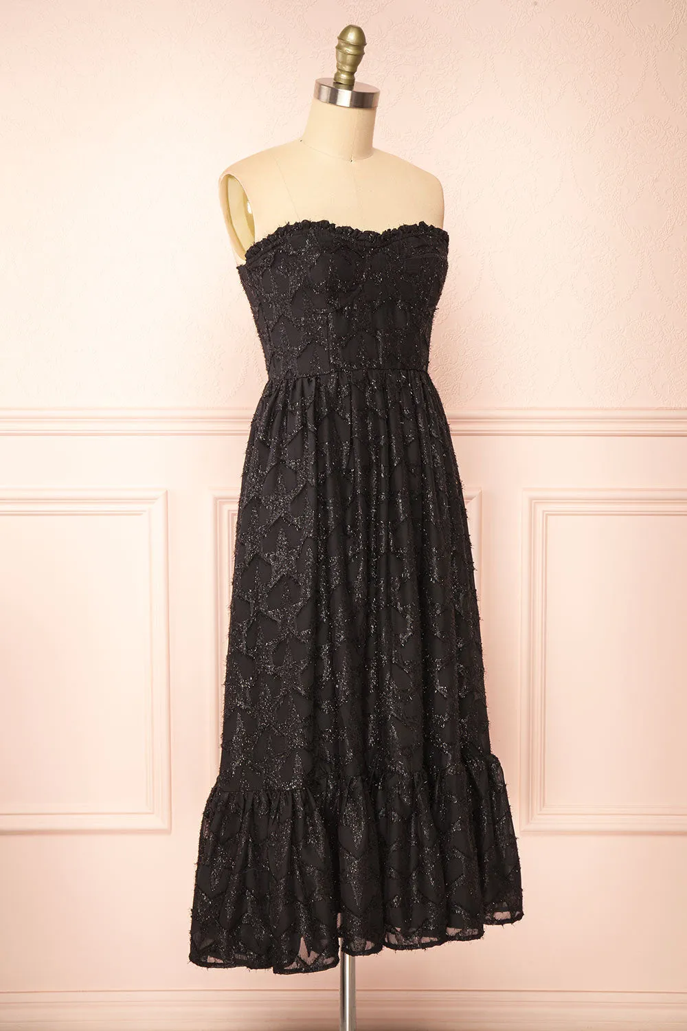 Elspeth | Star Pattern Black Strapless Midi Dress sold by Boutique 1861 product image thumbnail 5
