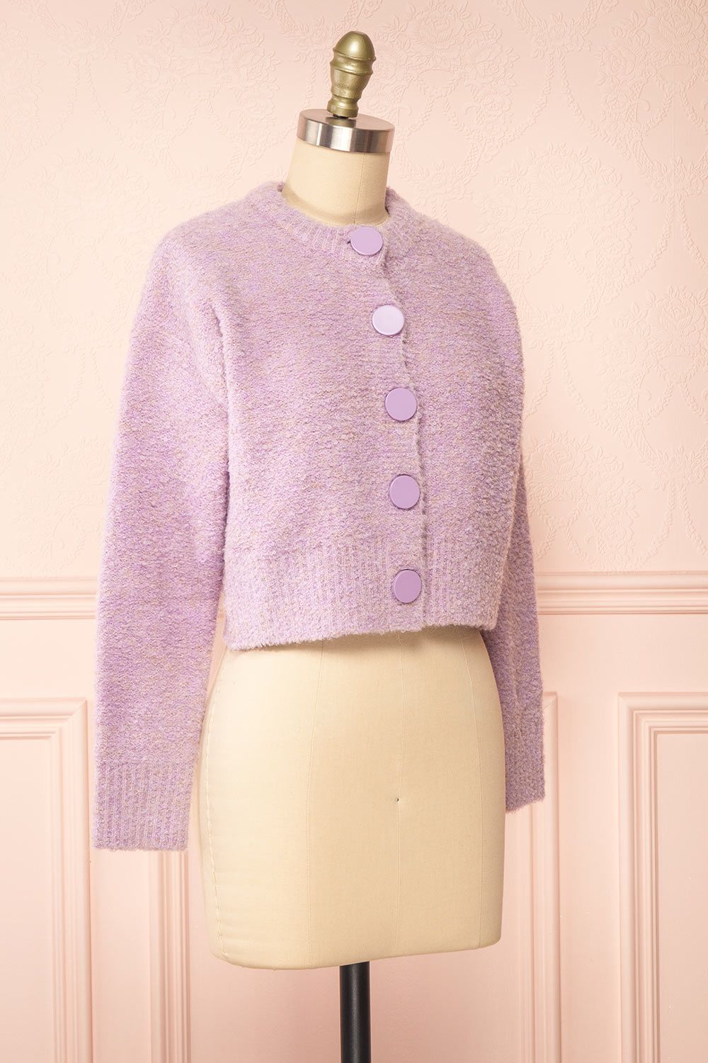 Cassy Lilac | Bouclé Knit Cardigan w/ Buttons sold by Boutique 1861 product image thumbnail 3