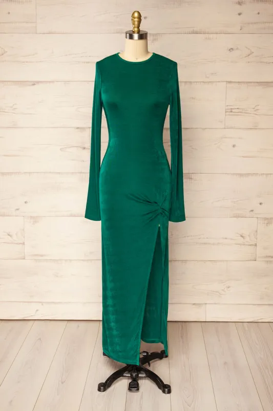 Nogent | Green Long-Sleeved Dress w/ Slit sold by Boutique 1861