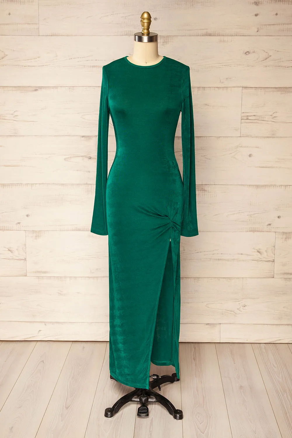 Nogent | Green Long-Sleeved Dress w/ Slit sold by Boutique 1861