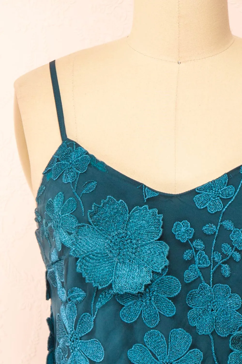 Liliane Teal | Short Mesh Dress w/ Floral Appliqués sold by Boutique 1861 product image thumbnail 3