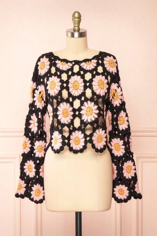 Fernanda | Floral Crochet Top w/ Long Sleeves sold by Boutique 1861