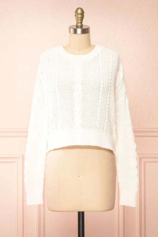 Madeleine Ivory | Cropped Cable Knit Sweater sold by Boutique 1861