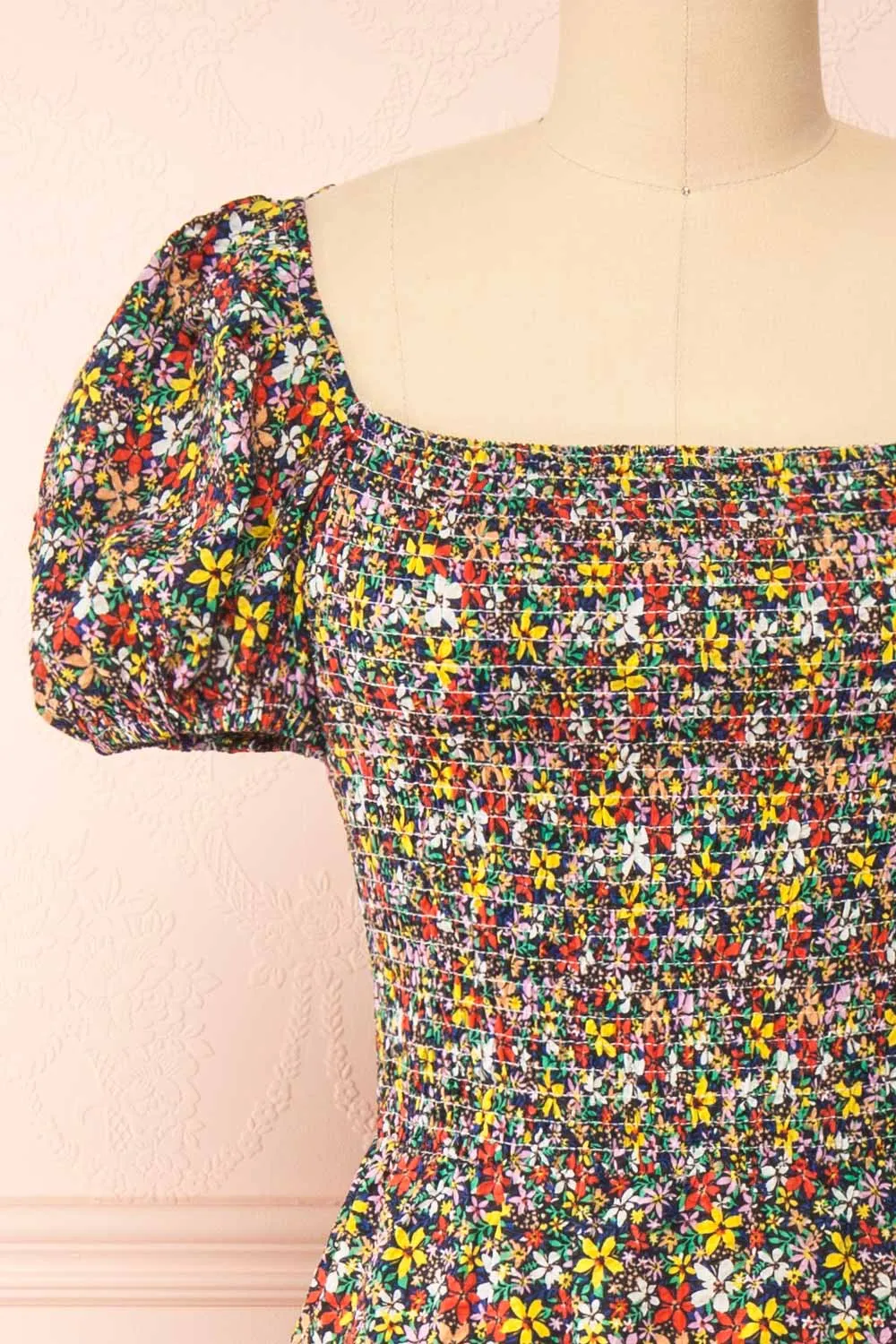 Syrniki | Black Floral Midi Dress w/ Puff Sleeves sold by Boutique 1861 product image thumbnail 4