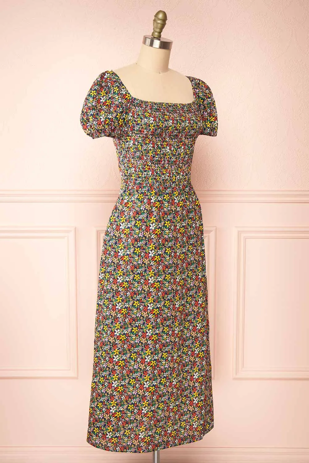 Syrniki | Black Floral Midi Dress w/ Puff Sleeves sold by Boutique 1861 product image thumbnail 5