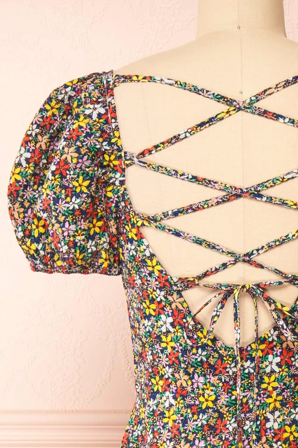 Syrniki | Black Floral Midi Dress w/ Puff Sleeves sold by Boutique 1861 product image thumbnail 2