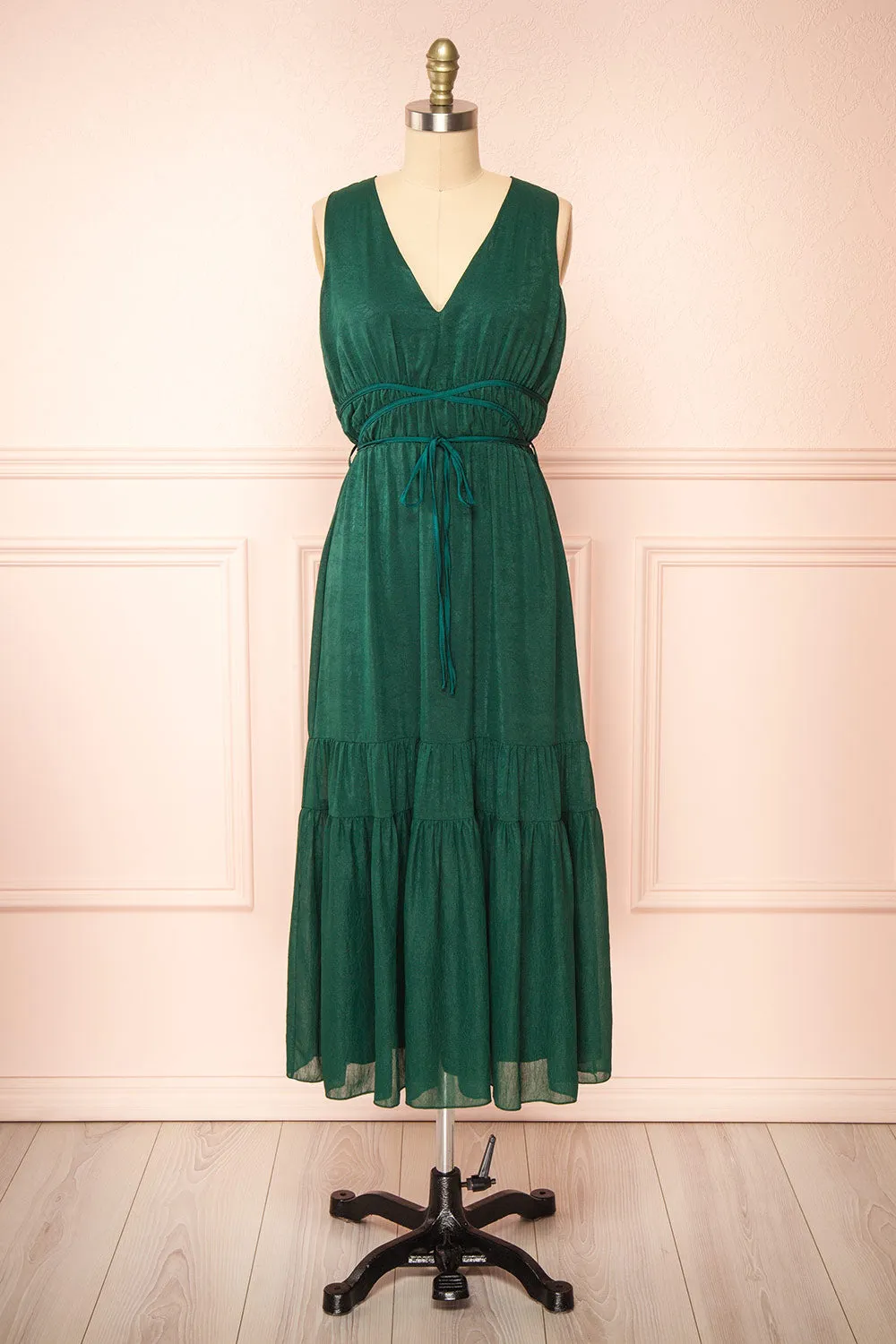 Cyriana | Green Midi Dress w/ Waist Cord sold by Boutique 1861