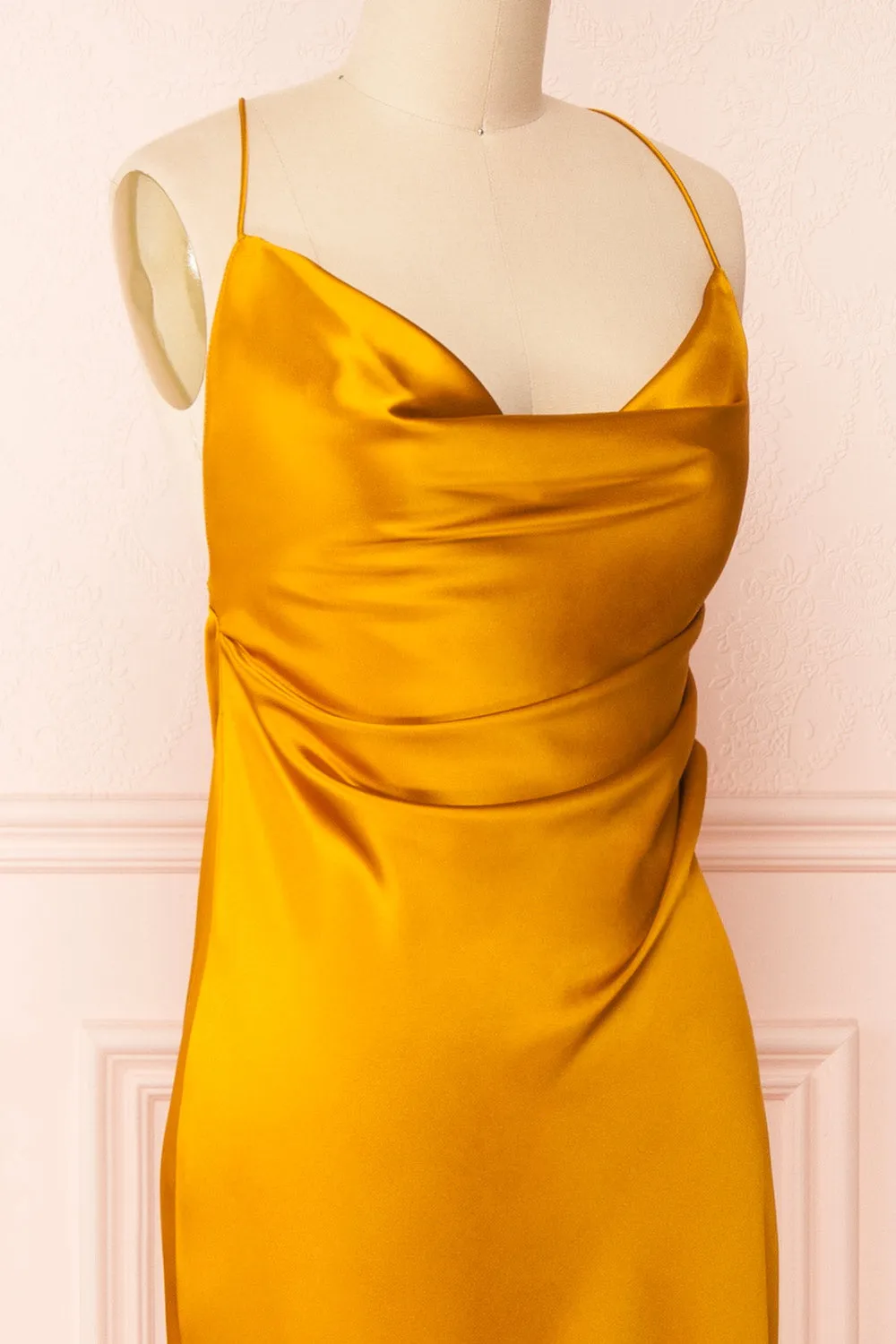 Areane Yellow | Cowl Neck Satin Maxi Dress w/ Chain sold by Boutique 1861 product image thumbnail 4