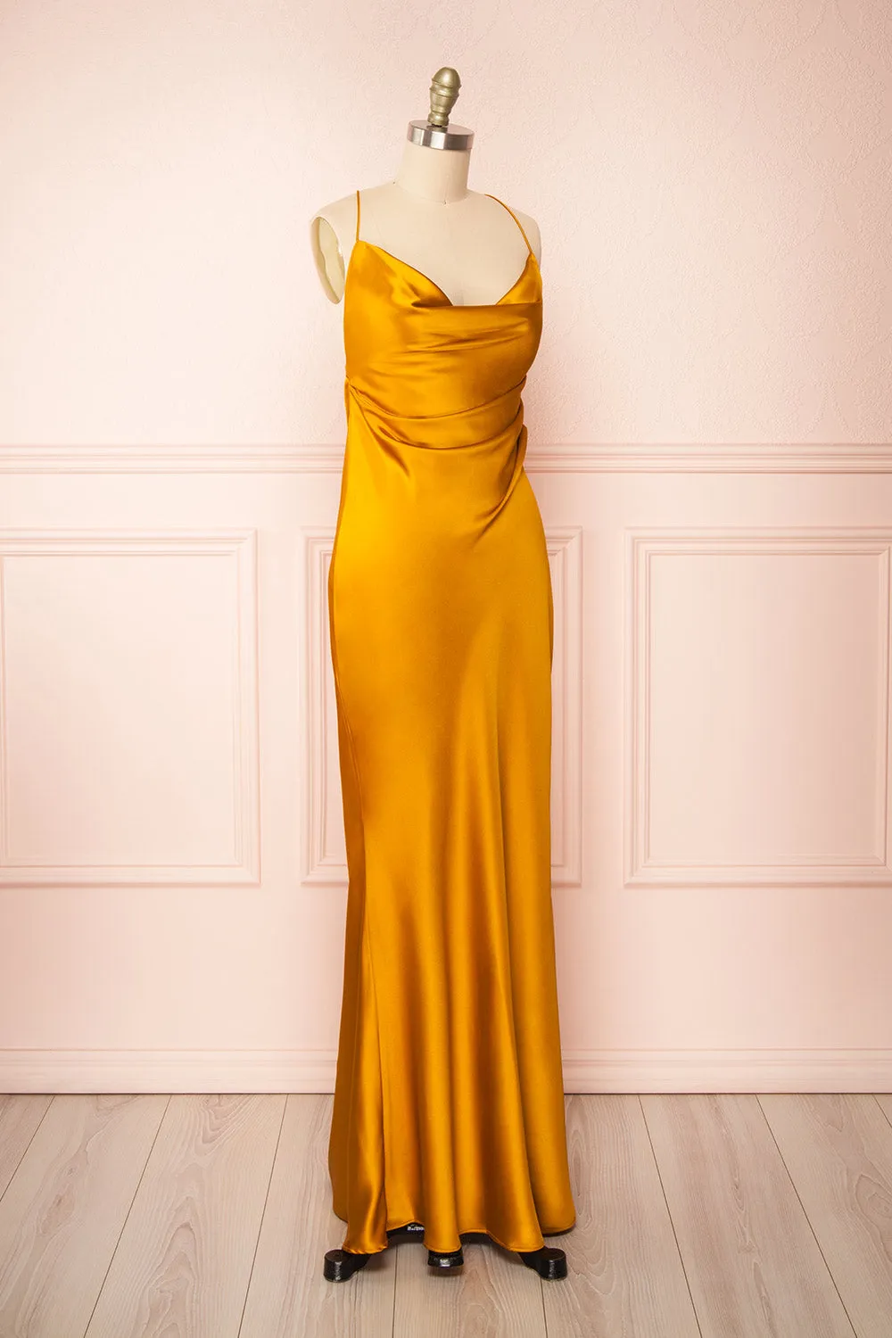 Areane Yellow | Cowl Neck Satin Maxi Dress w/ Chain sold by Boutique 1861 product image thumbnail 3