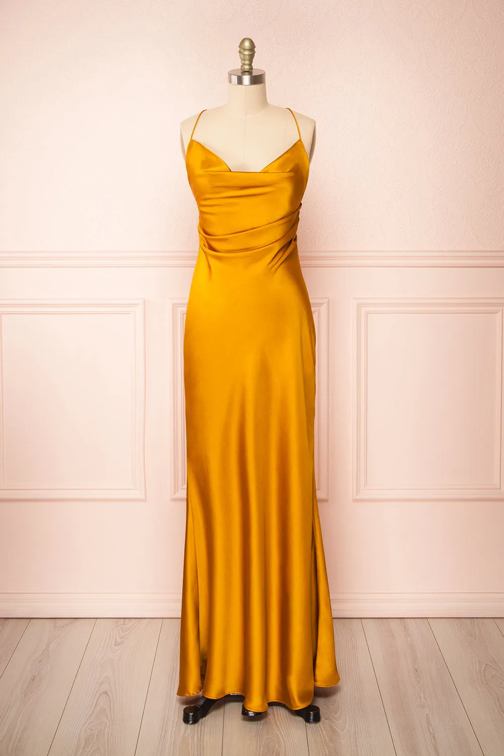 Areane Yellow | Cowl Neck Satin Maxi Dress w/ Chain sold by Boutique 1861 product image thumbnail 5