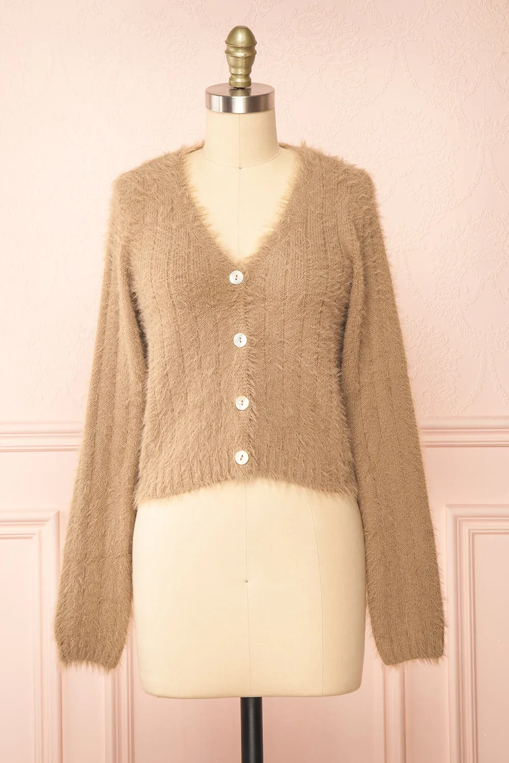 Apini Taupe | Fuzzy Cropped Cardigan sold by Boutique 1861