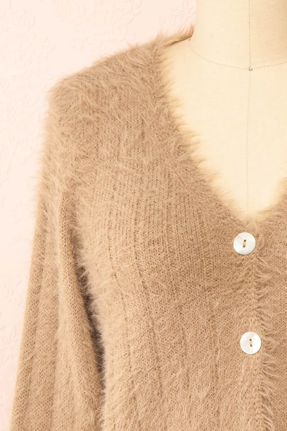 Apini Taupe | Fuzzy Cropped Cardigan sold by Boutique 1861 product image thumbnail 3