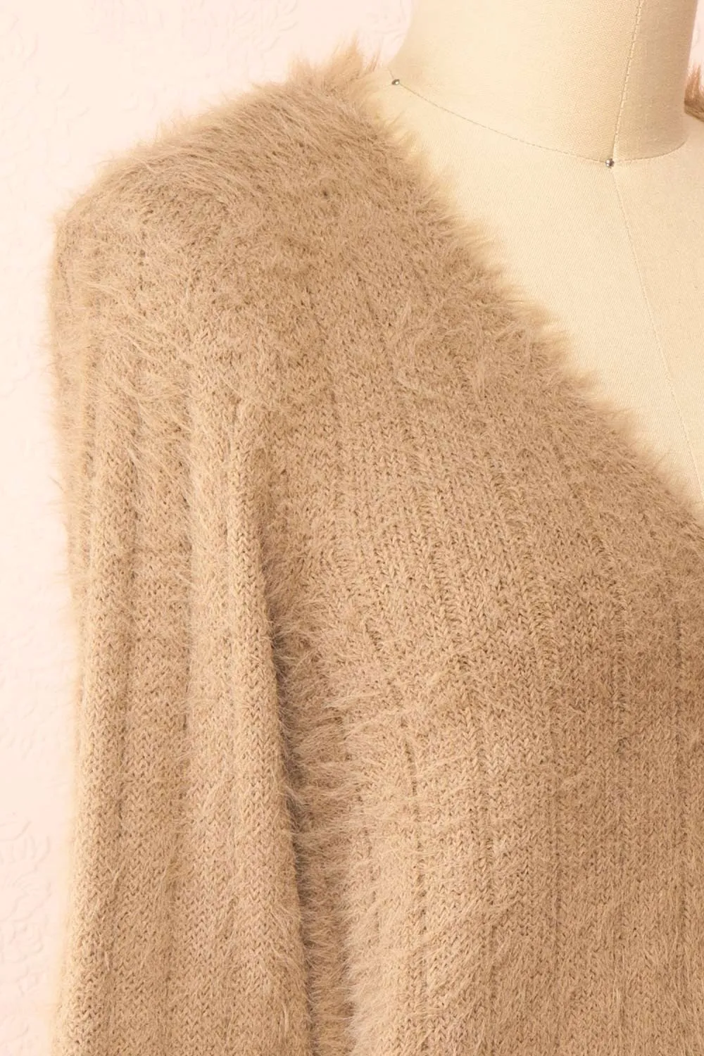 Apini Taupe | Fuzzy Cropped Cardigan sold by Boutique 1861 product image thumbnail 5