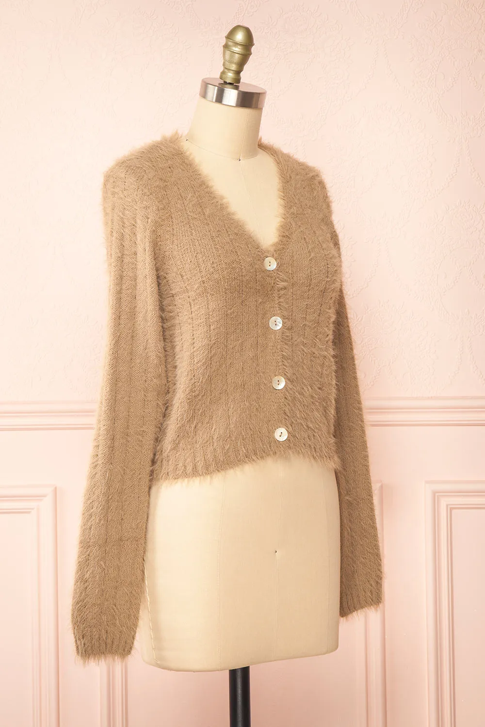 Apini Taupe | Fuzzy Cropped Cardigan sold by Boutique 1861 product image thumbnail 4