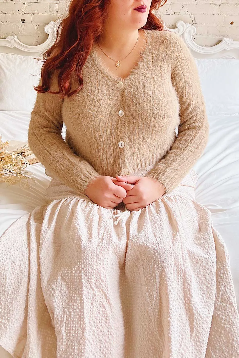 Apini Taupe | Fuzzy Cropped Cardigan sold by Boutique 1861 product image thumbnail 2