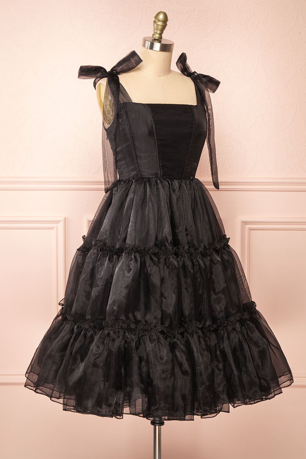Siena Black | Tiered Tulle Midi Dress | Parallel