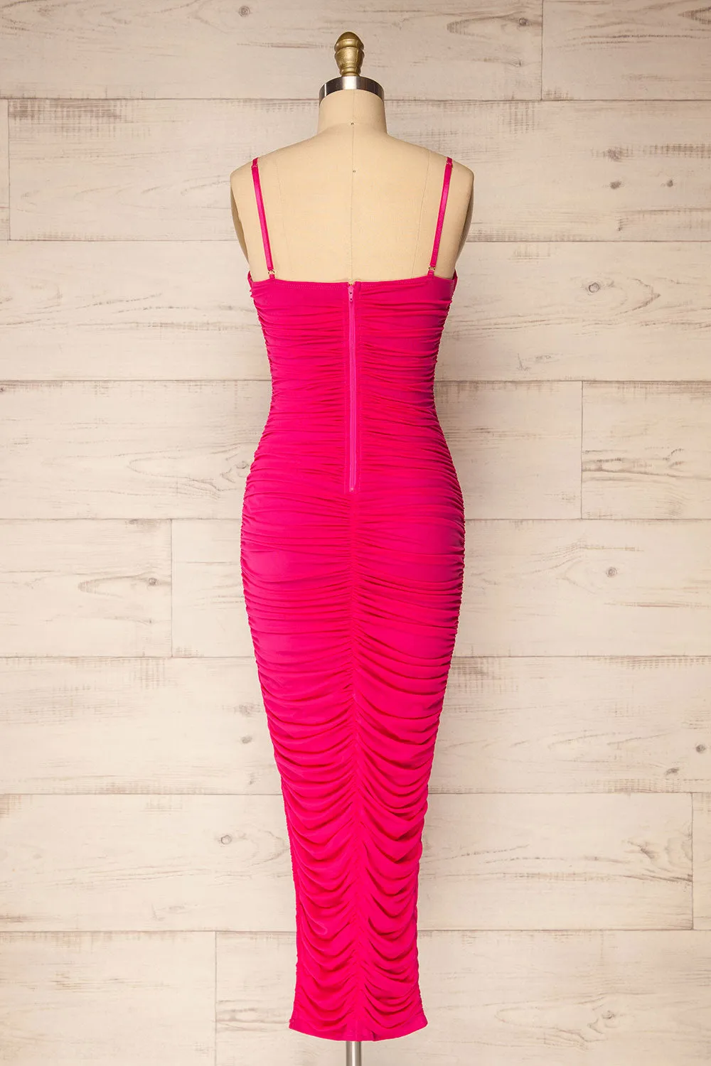 Yurtof Fuchsia | Fitted Ruched Midi Dress sold by Boutique 1861 product image thumbnail 5