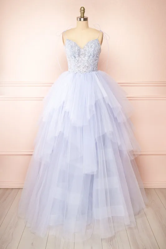 Jordina | Tiered Lavender Blue Maxi Dress sold by Boutique 1861