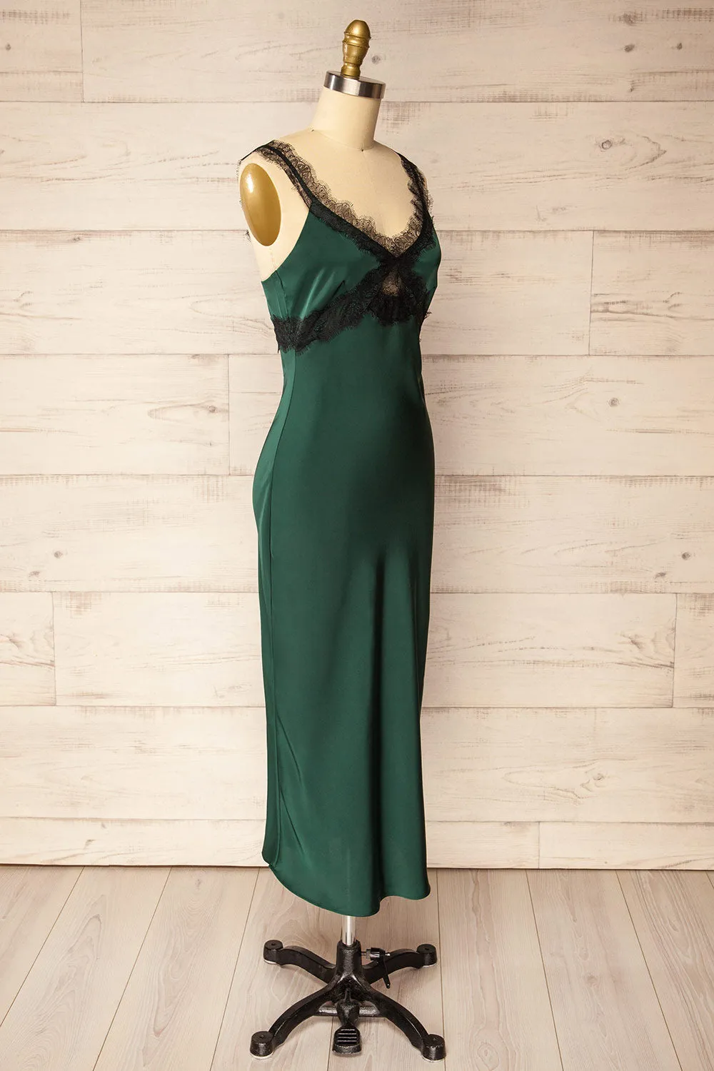 Valencienne | Green Satin Dress w/ Black Lace sold by Boutique 1861 product image thumbnail 3