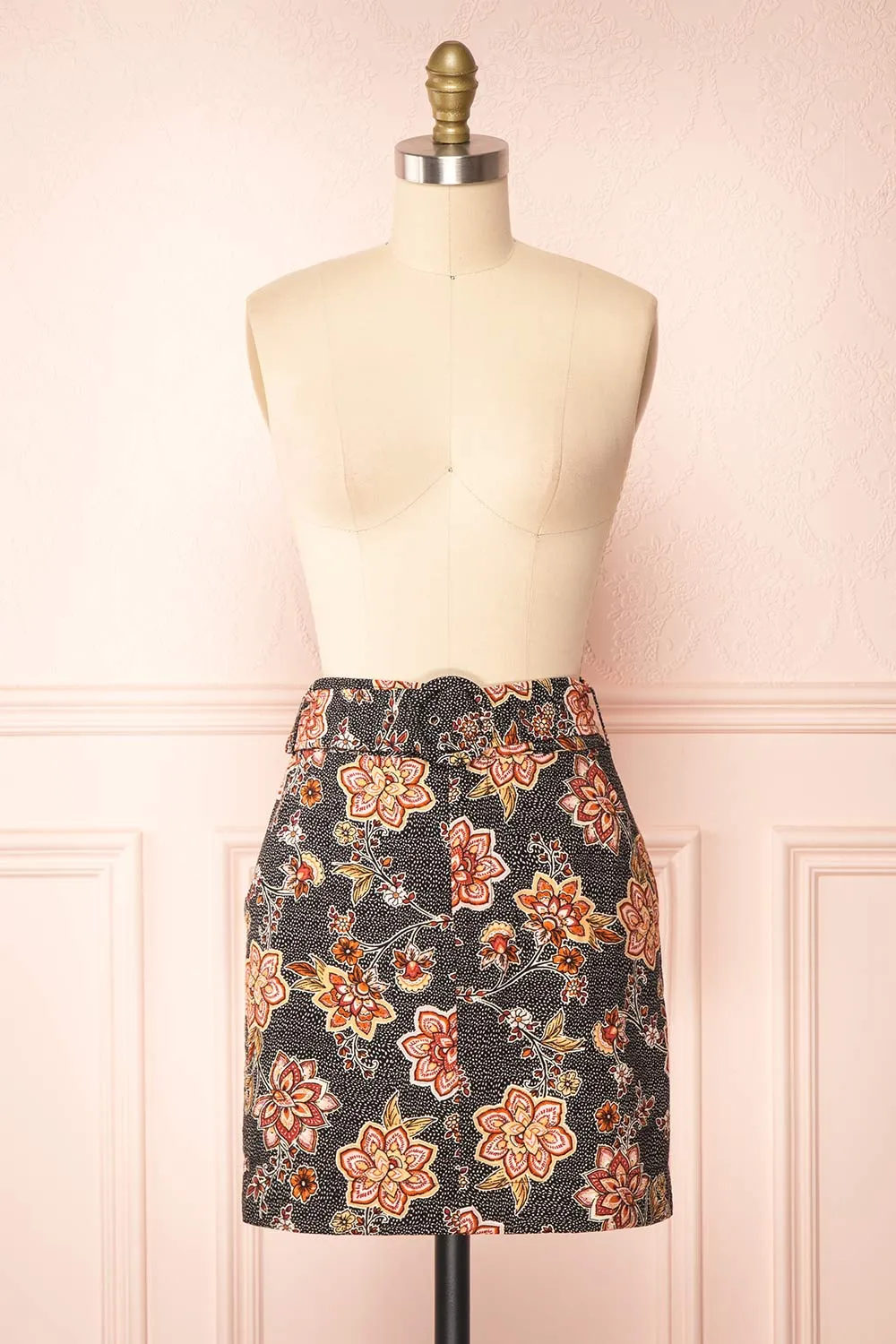 Jondora | Floral Short Skirt w/ Belt sold by Boutique 1861