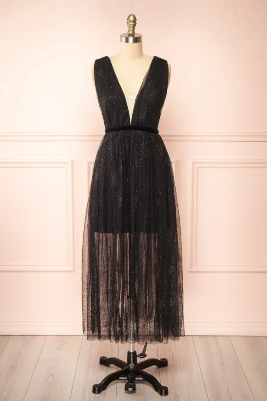 Tsuyu | Plunging Neckline Sparkling Midi Dress sold by Boutique 1861