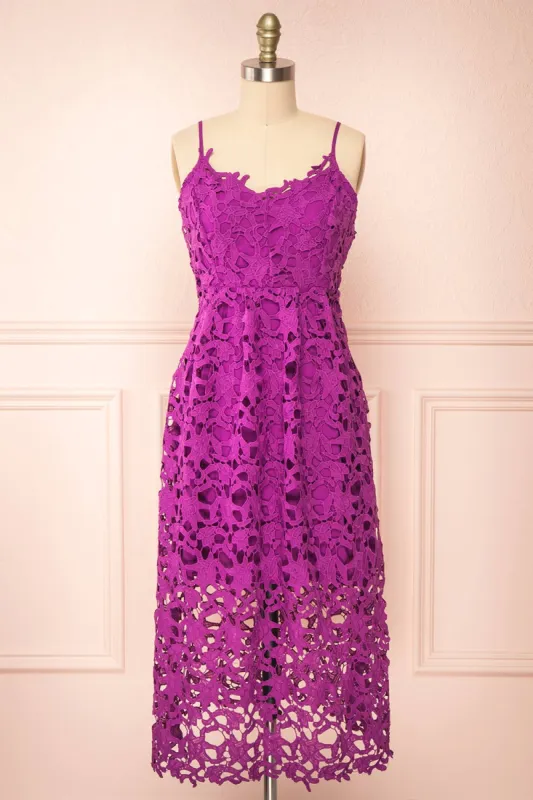 Avelina Purple | Lace Midi Dress sold by Boutique 1861