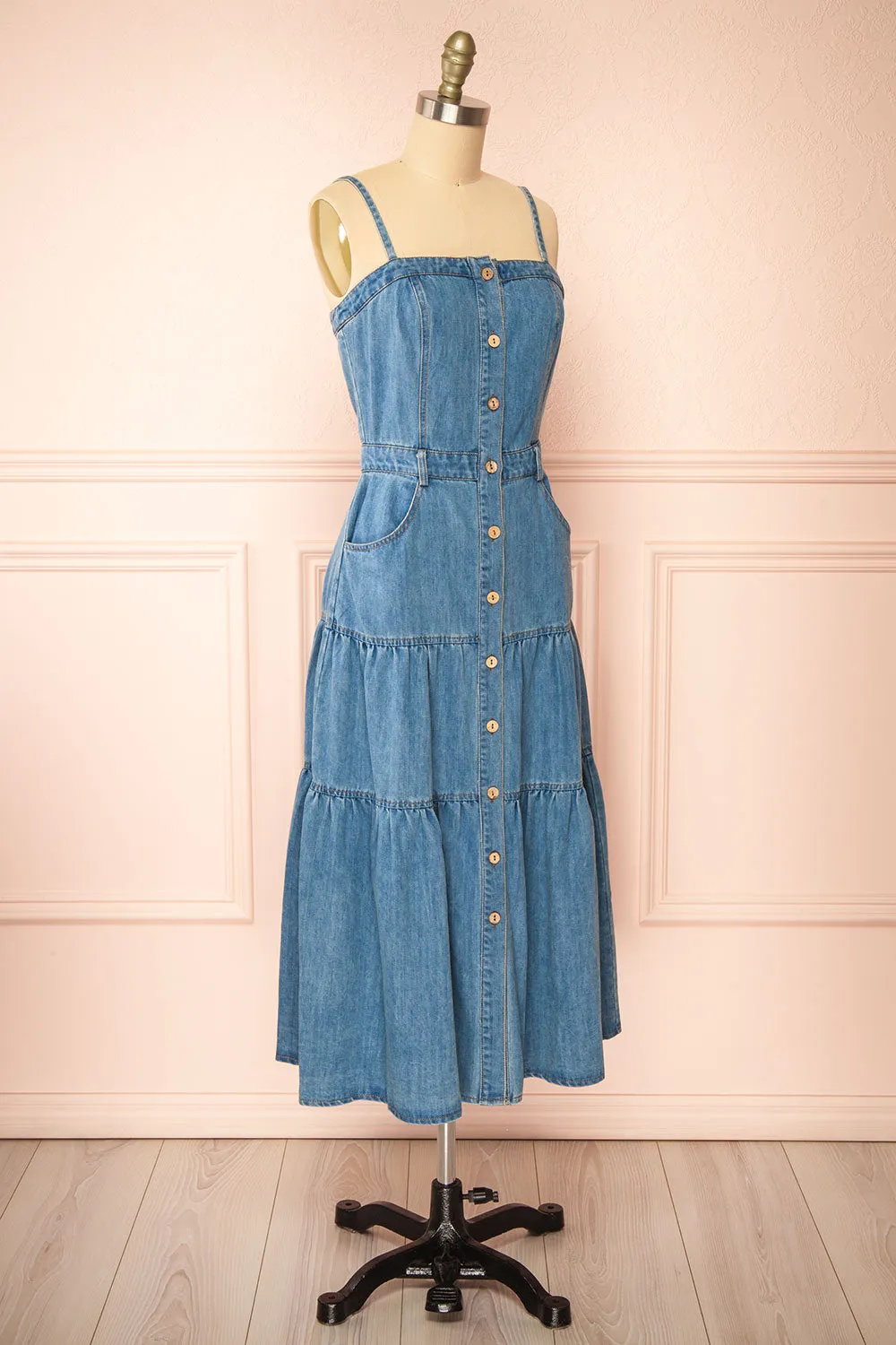 Moprina | Long Blue Denim Dress w/ Pockets sold by Boutique 1861 product image thumbnail 3