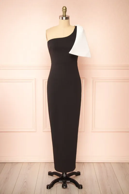 Stormi | Black Fitted Dress w/ Oversized Bow sold by Boutique 1861
