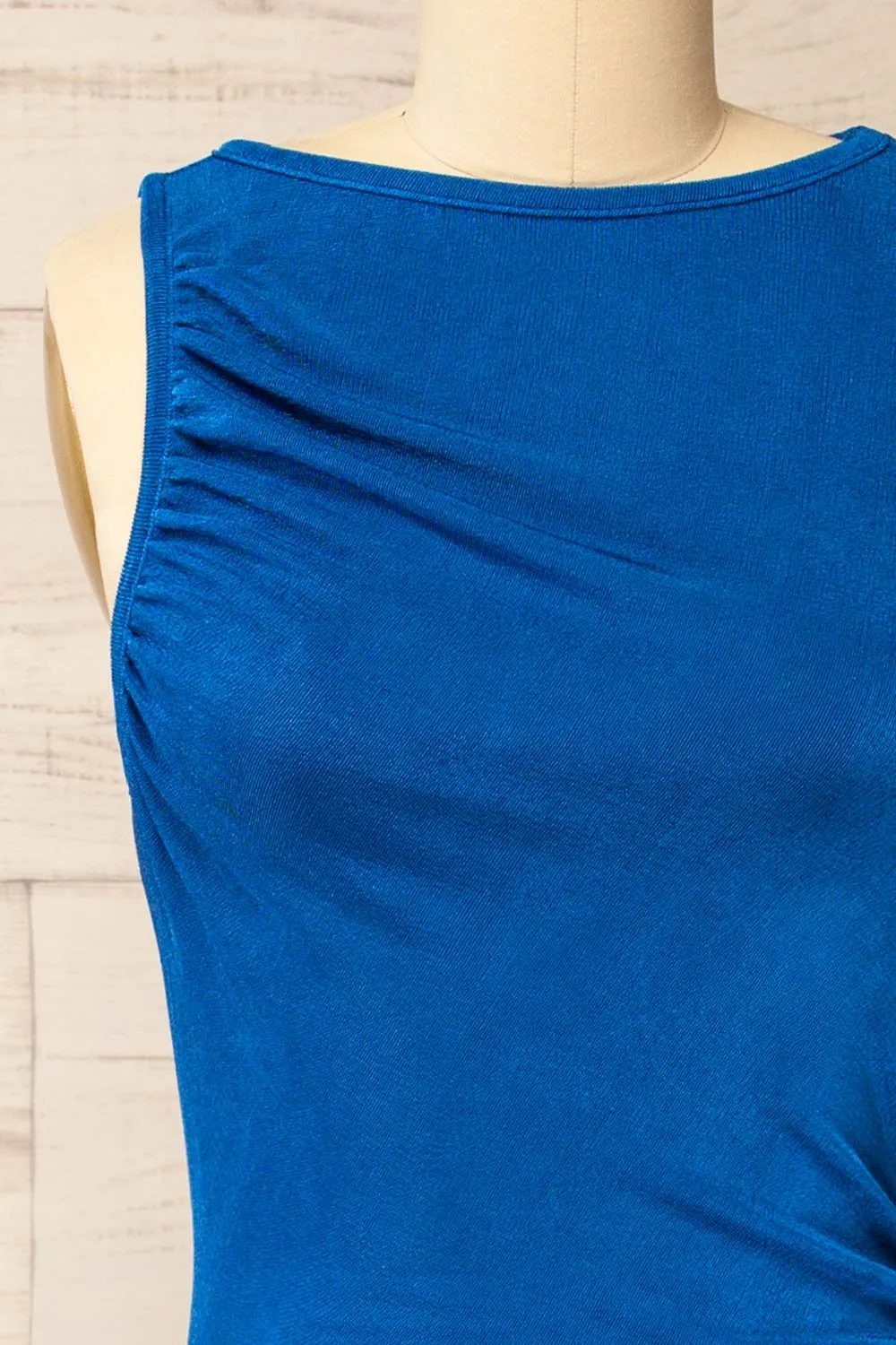 Belleville | Sleeveless Blue Ruched Maxi Dress sold by Boutique 1861 product image thumbnail 2