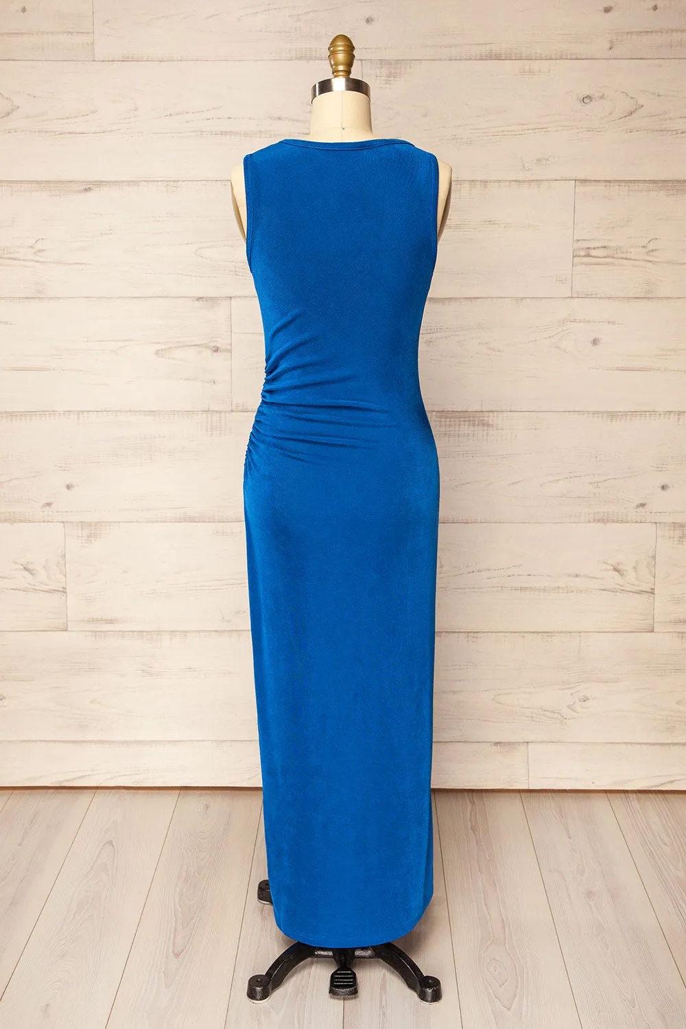 Belleville | Sleeveless Blue Ruched Maxi Dress sold by Boutique 1861 product image thumbnail 5