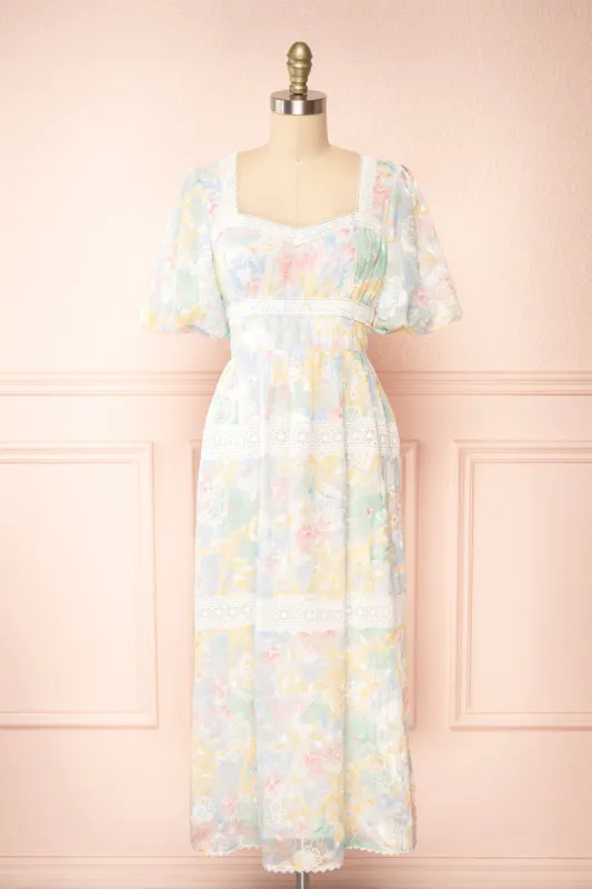 Domilene | Floral Midi Dress w/ Lace sold by Boutique 1861