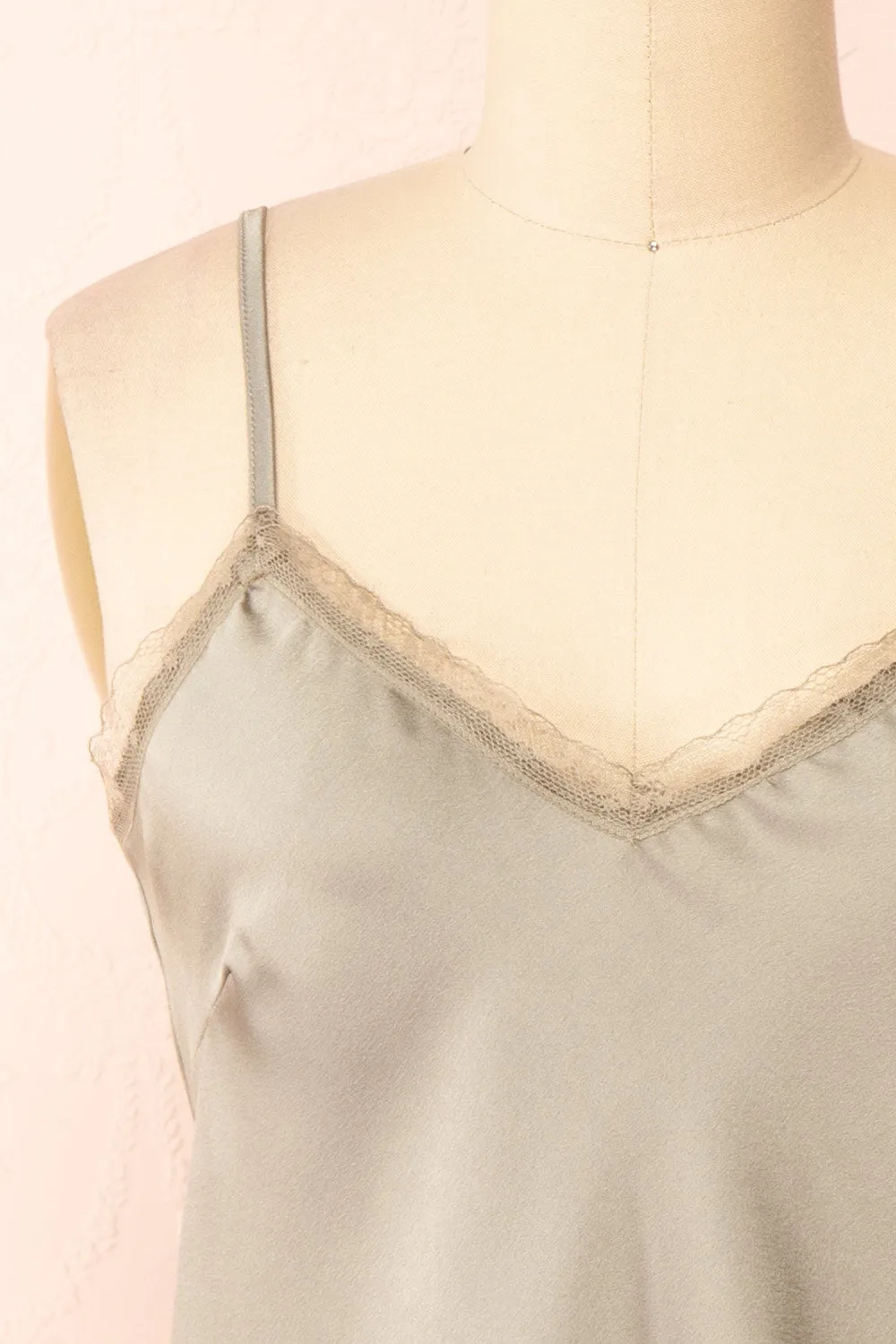 Alexa | Green Satin Cami Top w/ Lace Trim sold by Boutique 1861 product image thumbnail 2