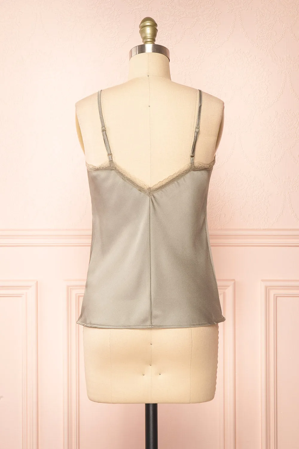 Alexa | Green Satin Cami Top w/ Lace Trim sold by Boutique 1861 product image thumbnail 5