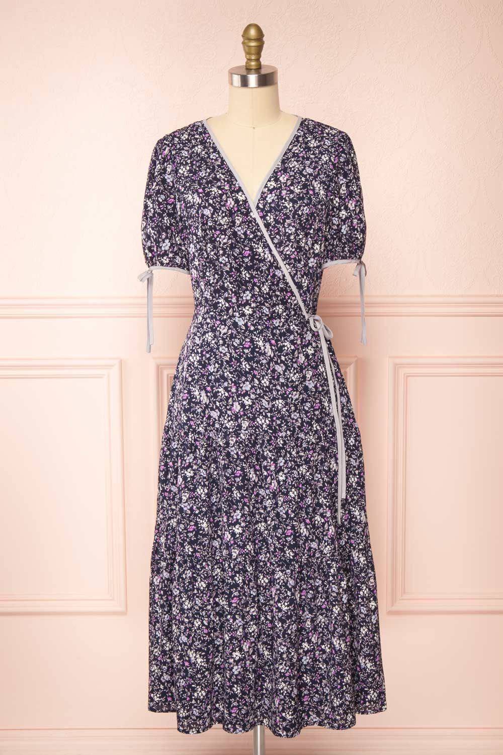 Kate Navy | Floral Midi Wrap Dress sold by Boutique 1861