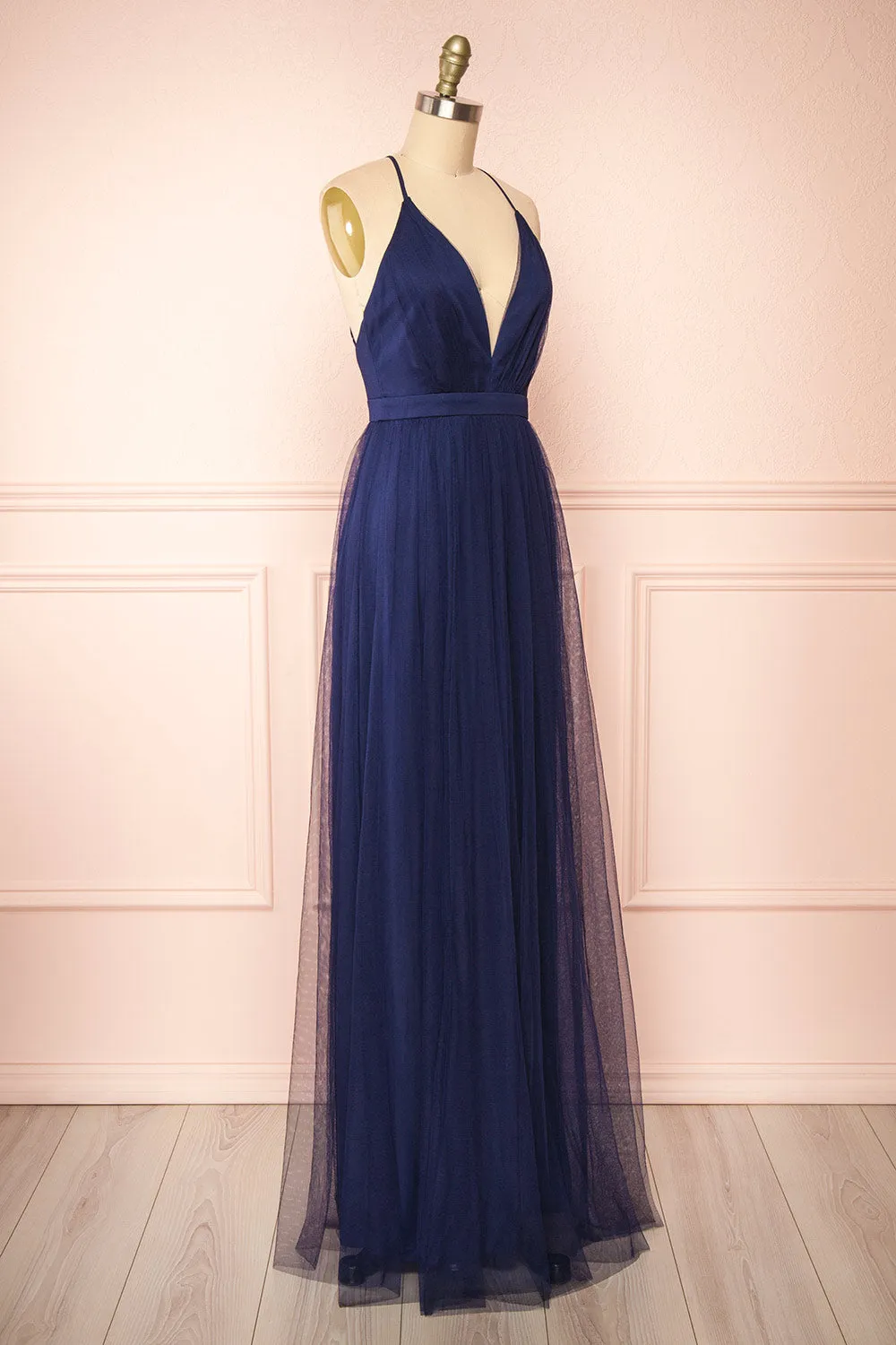 Ilaria Navy | Tulle Gown w/ Plunging Neckline sold by Boutique 1861 product image thumbnail 5