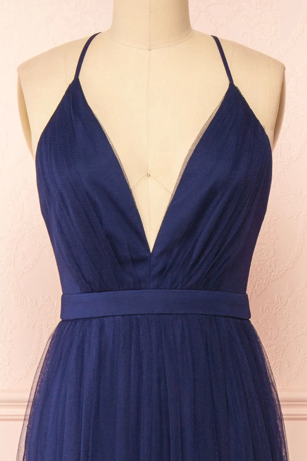 Ilaria Navy | Tulle Gown w/ Plunging Neckline sold by Boutique 1861 product image thumbnail 4