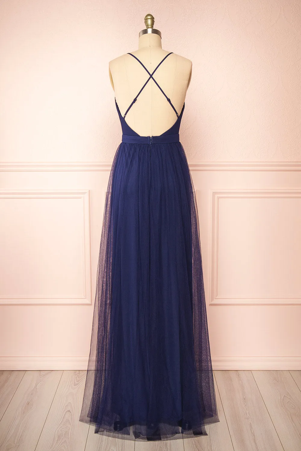 Ilaria Navy | Tulle Gown w/ Plunging Neckline sold by Boutique 1861 product image thumbnail 3