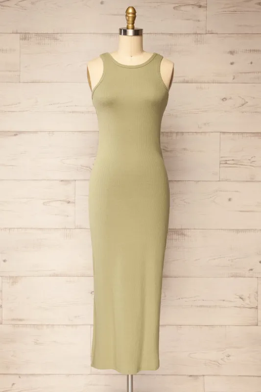 Floirac Sage | Sleeveless Ribbed Midi Dress sold by Boutique 1861
