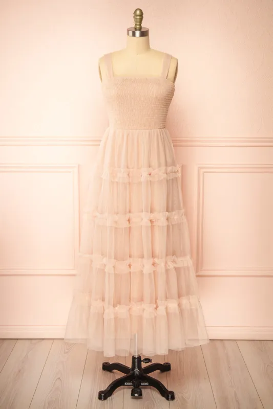 Musai Taupe | Long Dress with Ruched Top sold by Boutique 1861